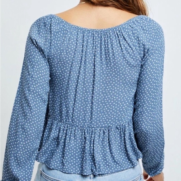 Pacsun Shirt Womens Small Mini Floral Peplum Babydoll Long Sleeve VNeck Blue NWT - Picture 8 of 8